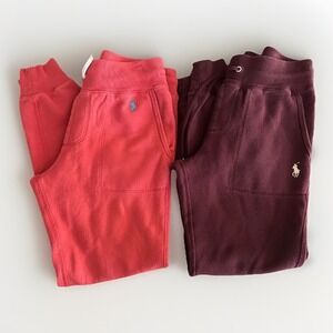 Lot of 2 Polo Ralph Lauren Sweatpants Jogger Size XS Burgundy Coral Cotton Blend